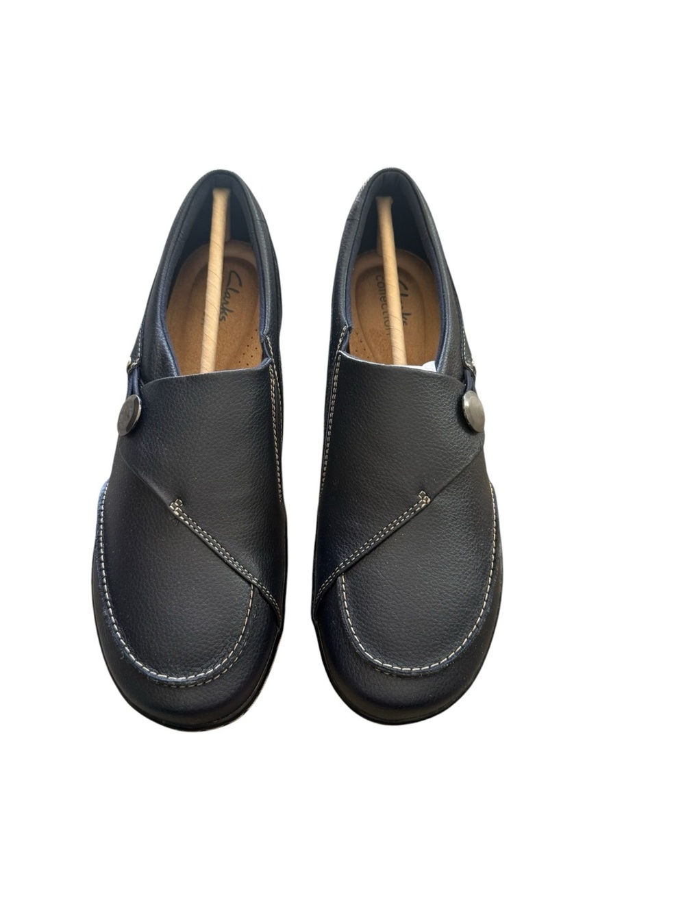 Clarks NIB Women’s Cora Navy Slip-On Loafers with Button Detail